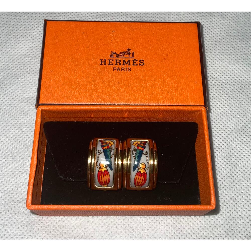 Hermes GD Enamel Earrings Perfume Bottle pattern W/Box - Picture 16 of 16